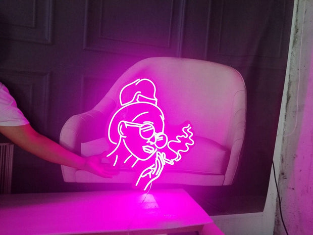 Smoking Girl Sunglasses 80s Hipster Neon LED Sign