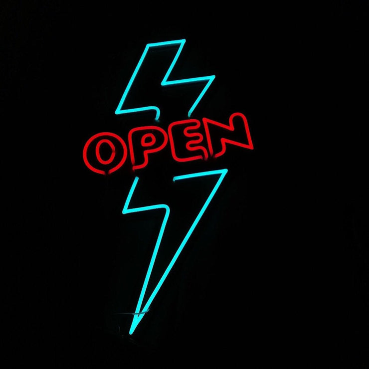 Open Shop Lightning Bolt Neon LED Sign