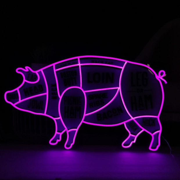 Pig Neon Sign, The Butcher Meat Cuts Neon LED Sign