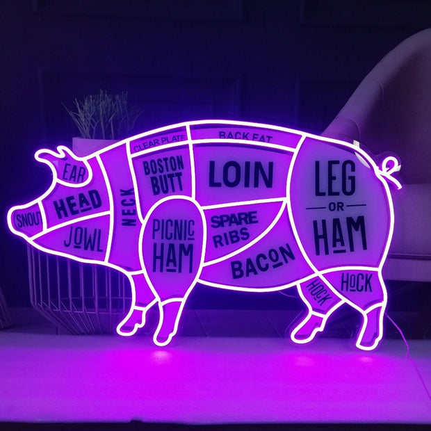 Pig Neon Sign, The Butcher Meat Cuts Neon LED Sign