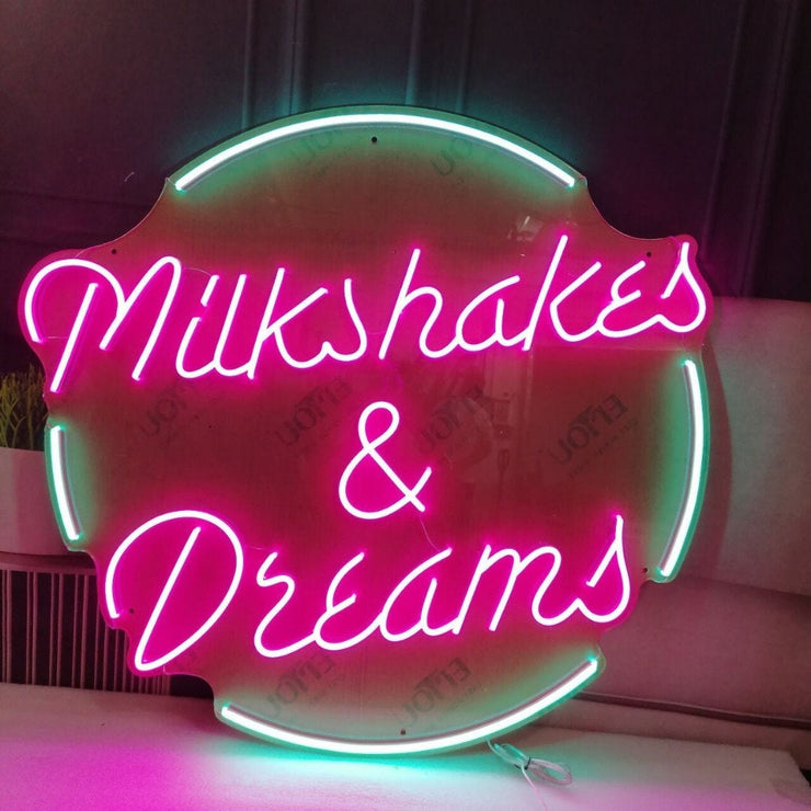 Milkshakes & Dreams Neon Sign Light, Led Neon Sign Light, Café Neon Sign Light, Bars Neon Light, Illuminated Neon Lights Wall Decor