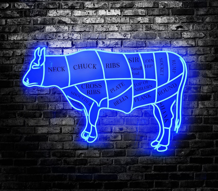 The Butcher Cow Meat Cuts Neon LED Sign