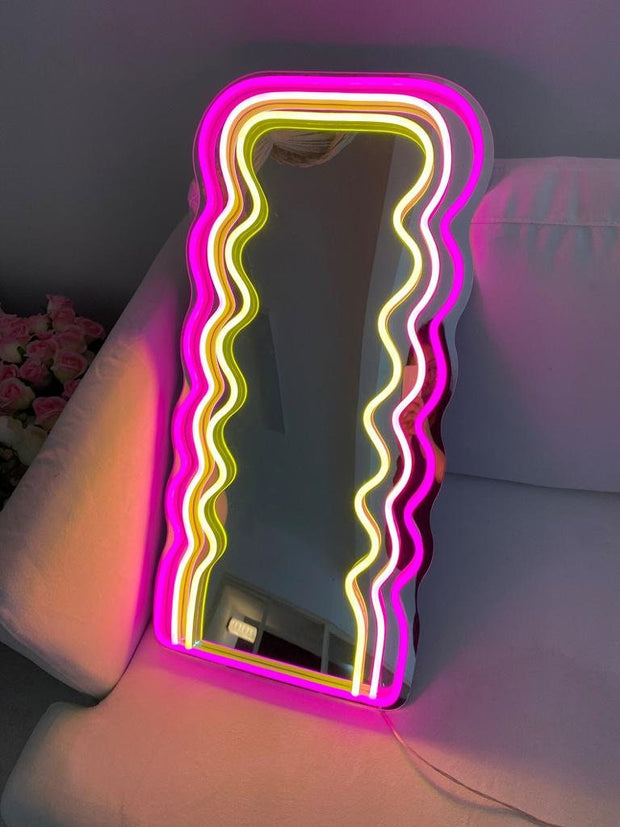 Wavy Neon Mirror, Custom Mirror Neon LED Sign