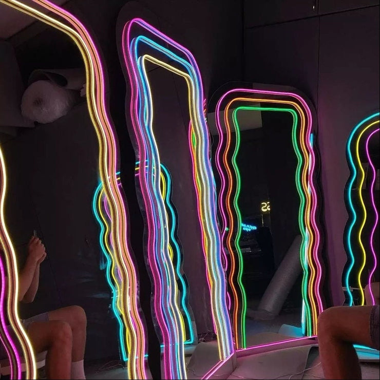 Wavy Neon Mirror, Custom Mirror Neon LED Sign