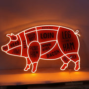 Pig Neon Sign, The Butcher Meat Cuts Neon LED Sign