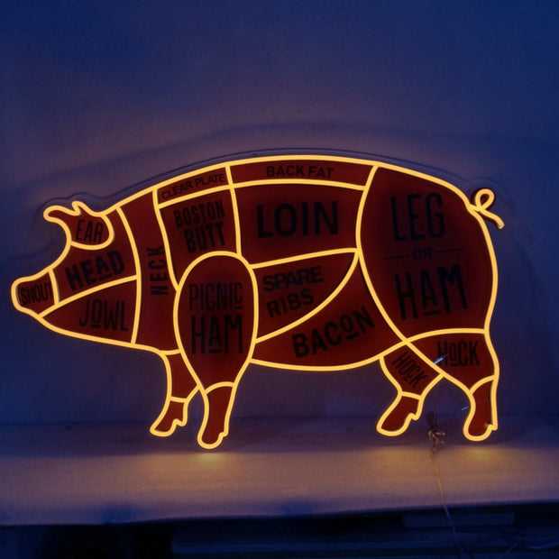 Pig Neon Sign, The Butcher Meat Cuts Neon LED Sign