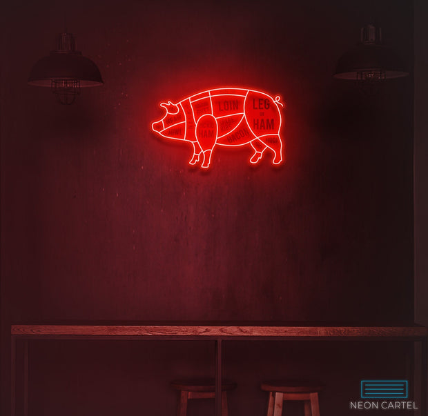 Pig Neon Sign, The Butcher Meat Cuts Neon LED Sign