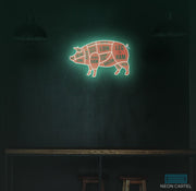 Pig Neon Sign, The Butcher Meat Cuts Neon LED Sign