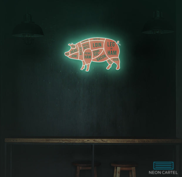 Pig Neon Sign, The Butcher Meat Cuts Neon LED Sign