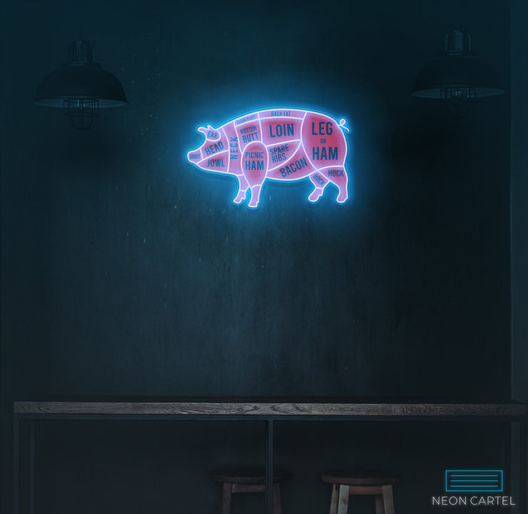 Pig Neon Sign, The Butcher Meat Cuts Neon LED Sign