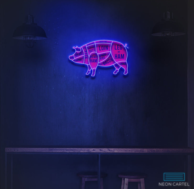 Pig Neon Sign, The Butcher Meat Cuts Neon LED Sign