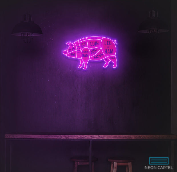 Pig Neon Sign, The Butcher Meat Cuts Neon LED Sign