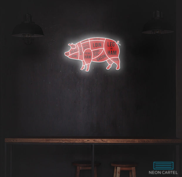 Pig Neon Sign, The Butcher Meat Cuts Neon LED Sign