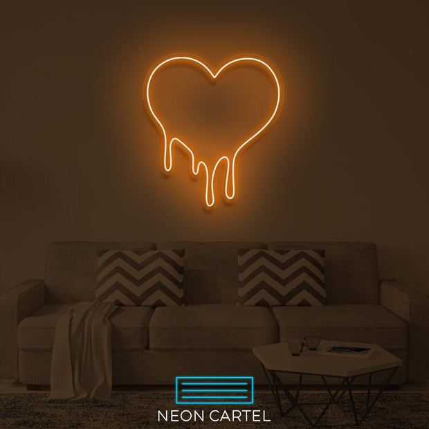 Dripping Heart Neon Led Sign, Dripping Heart  Sign Neon Light, Dripping Heart Neon Room Light, Heart Art Neon Light, Unique Decor Neon Light