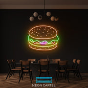 Hamburger LED Neon Sign, Burger Meat Led Neon Light, Butchery BBQ Showroom Neon Shop Art, Food Truck Wall Decor, American cuisine Neon Led