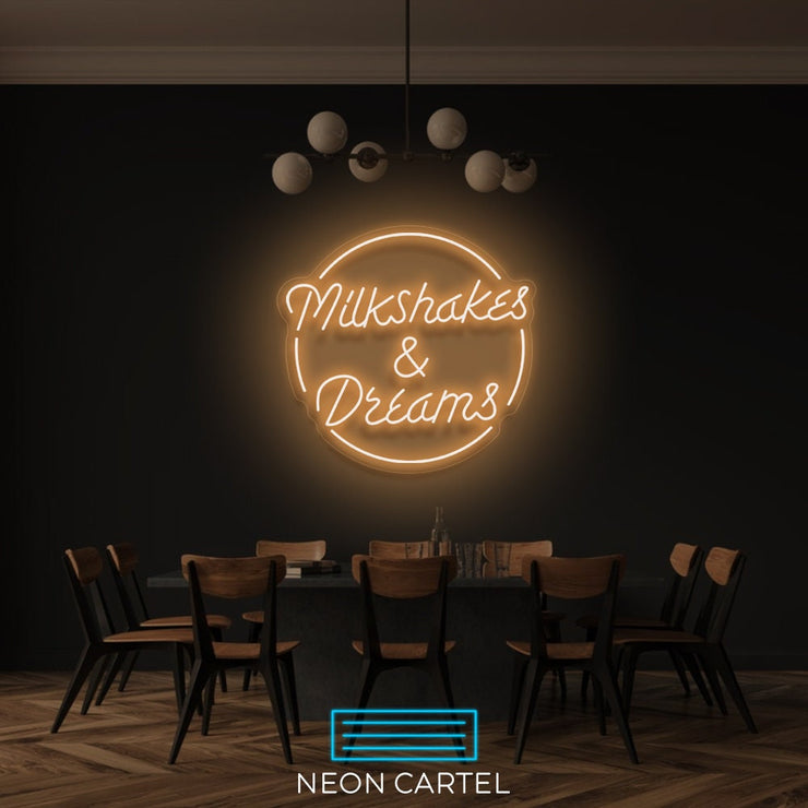 Milkshakes & Dreams Neon Sign Light, Led Neon Sign Light, Café Neon Sign Light, Bars Neon Light, Illuminated Neon Lights Wall Decor