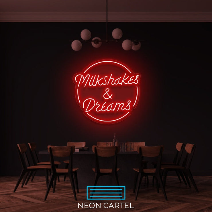 Milkshakes & Dreams Neon Sign Light, Led Neon Sign Light, Café Neon Sign Light, Bars Neon Light, Illuminated Neon Lights Wall Decor