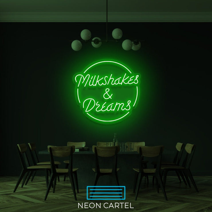 Milkshakes & Dreams Neon Sign Light, Led Neon Sign Light, Café Neon Sign Light, Bars Neon Light, Illuminated Neon Lights Wall Decor