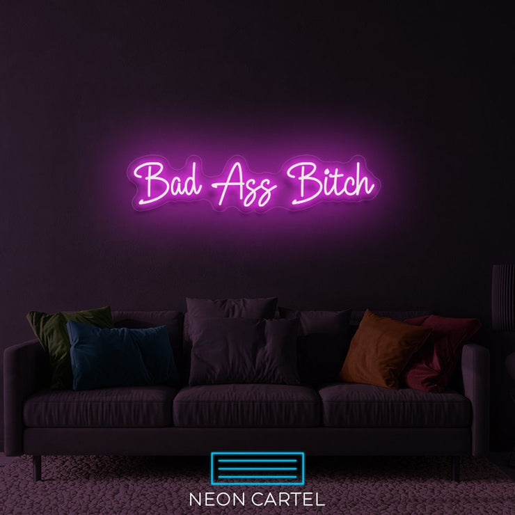 Bad Ass Bitch Neon Art Sign Light Lamp Illuminate Shop Office Living Room Interior Design Custom - Size HxW: 7x35" | 17x90cm