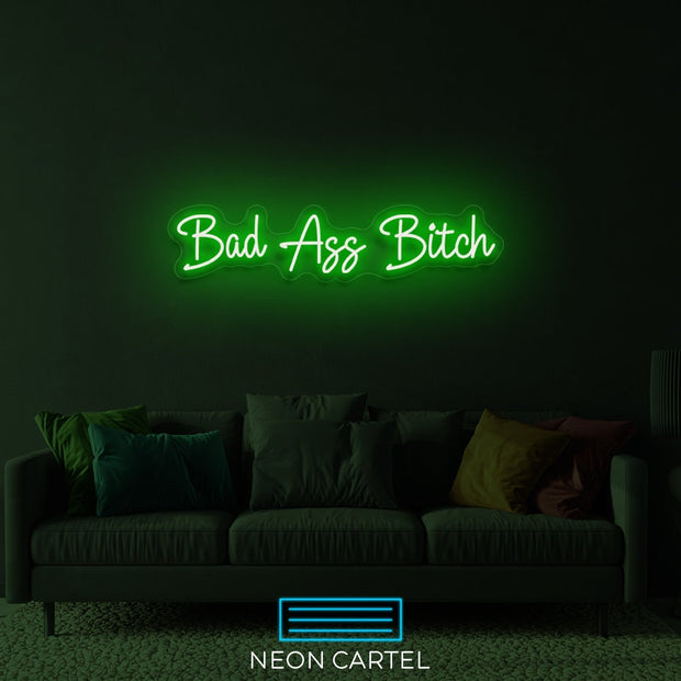 Bad Ass Bitch Neon Art Sign Light Lamp Illuminate Shop Office Living Room Interior Design Custom - Size HxW: 7x35" | 17x90cm