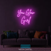 You Glow Girl Neon Light, Home Neon Light, Gift Neon LED Light,Decor Neon Light, Restaurant Decor, Motivational Slogan Light, Office Signage